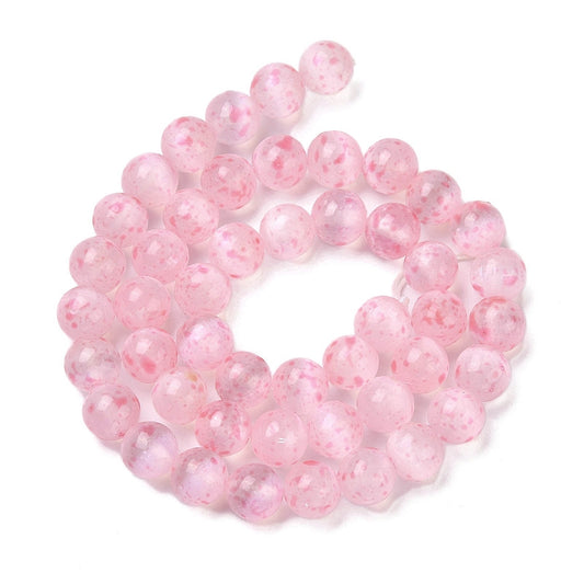 Selenite Beads Dyed Round Pearl Pink 8mm (47pcs/Strand) The Pink Bead Shop