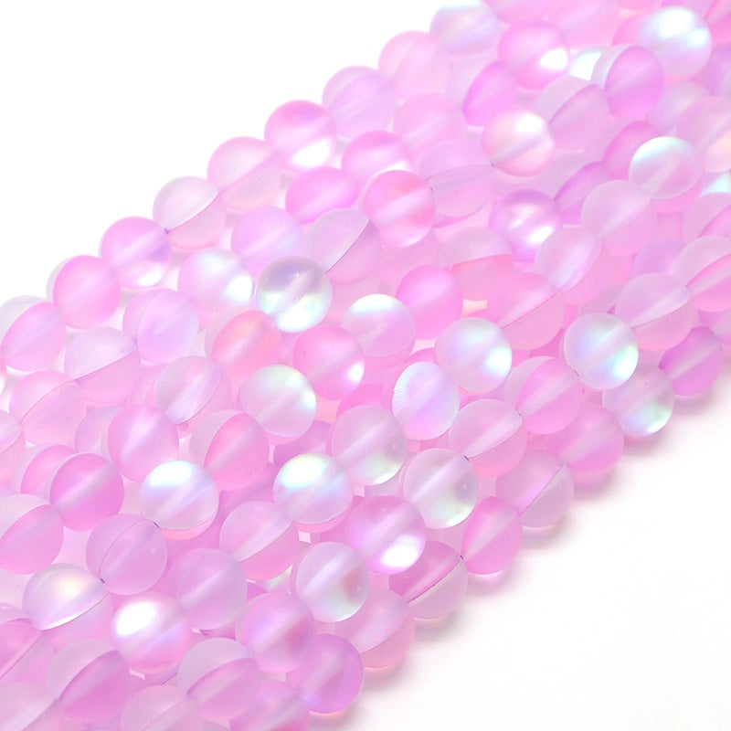 Mermaid Glass; Holographic Beads, Half AB Color Plated, Frosted, Round, Pearl Pink 8mm