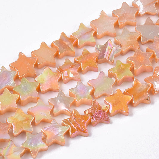 Star Freshwater Shell Bead Strands Electroplated Light Salmon