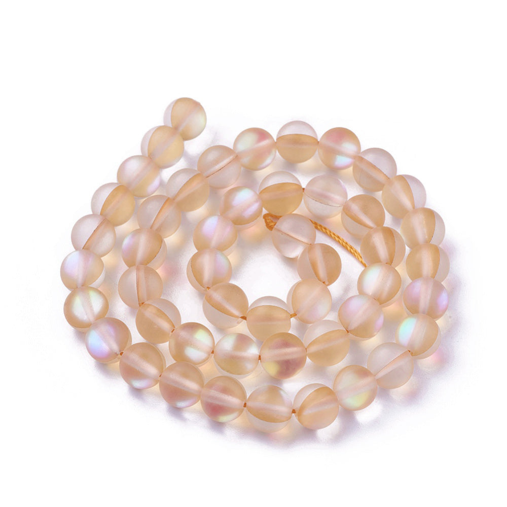 Mermaid Glass; Holographic Beads, Half AB Color Plated, Frosted, Round, Peach 8mm