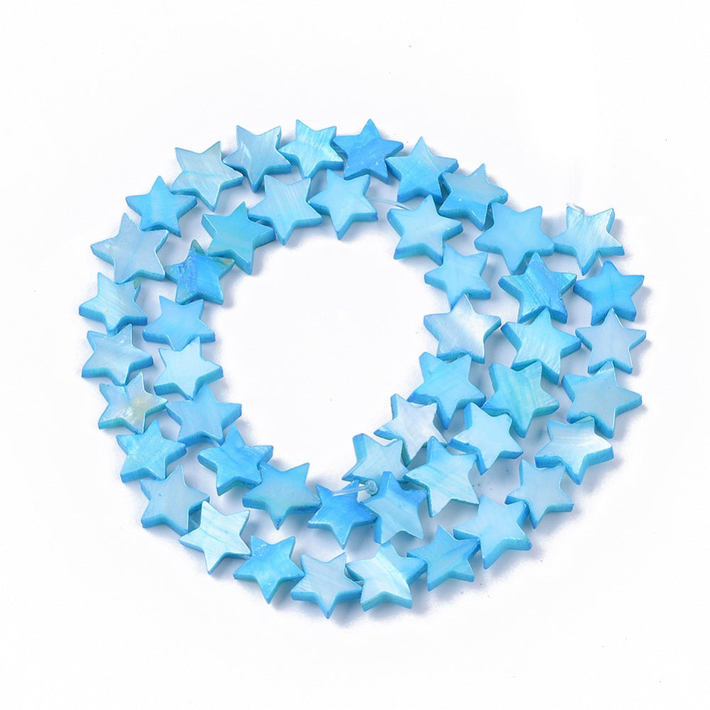 Freshwater Shell Beads Dyed Star Shape Deep Sky Blue 910.5x911.5x2~3mm (38pcs/Strand) The Pink Bead Shop