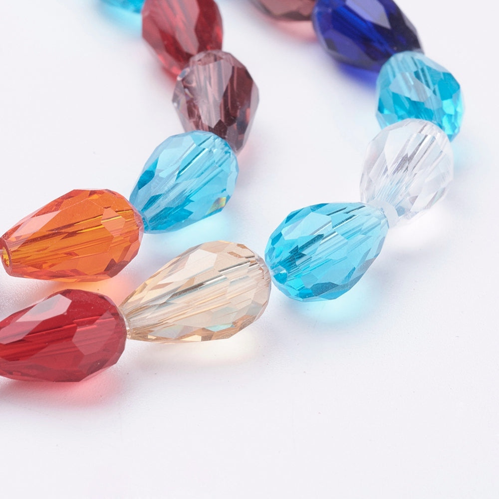 Glass Beads Strands, Faceted, Size: about 8mm wide, 12mm long, hole: 1mm