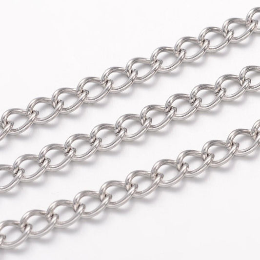 Tarnish Resistant 304 Stainless Steel Twisted Chains, Curb Chains, Unwelded, , Stainless Steel Color SOLD BY THE METER