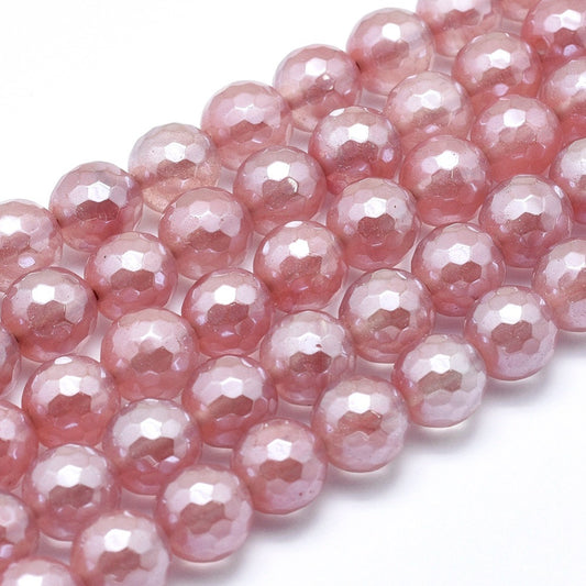 Cherry Quartz Elecroplated Faceted Bead Strands 8mm