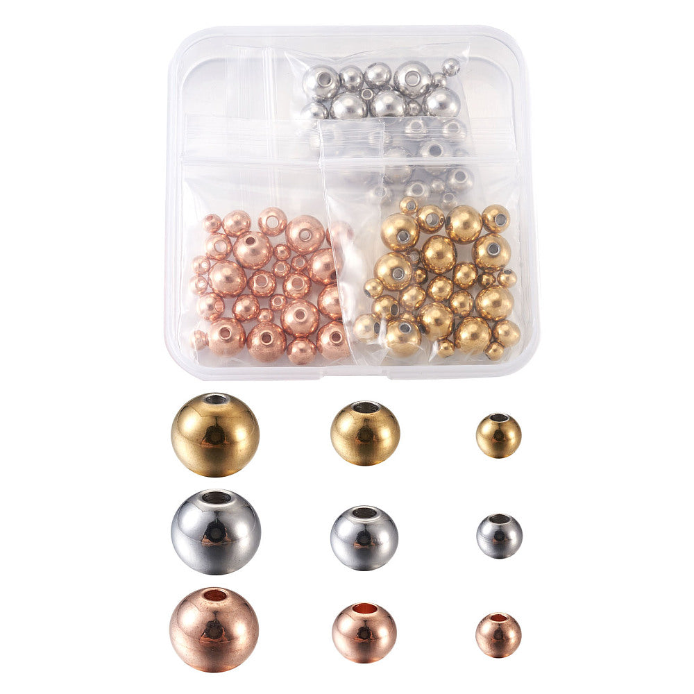 304 Stainless Steel Spacer Beads, Round, Mixed Color