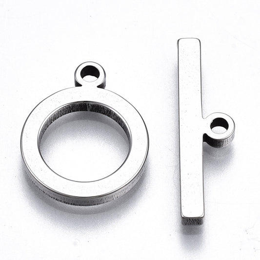 201 Stainless Steel Toggle Clasps, Nickel Free, Ring, Stainless Steel 5 Sets