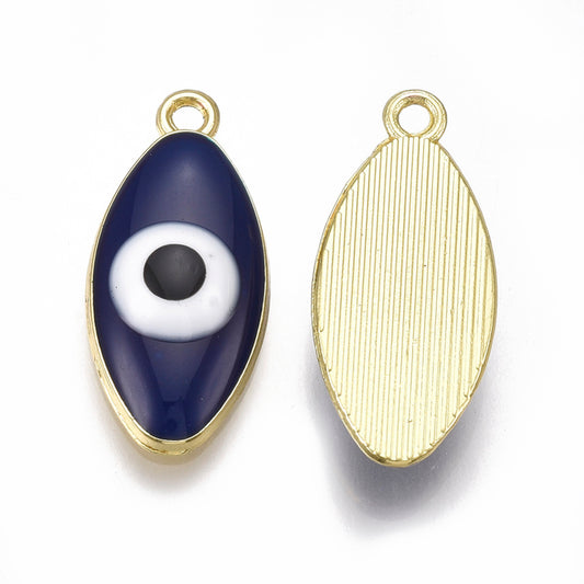 Alloy Pendants, with Enamel, Evil Eye, Light Gold, Midnight Blue 2Pk