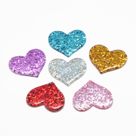 Resin Cabochons, with Glitter Powder, Heart, Mixed Color BULK PACK OF 4