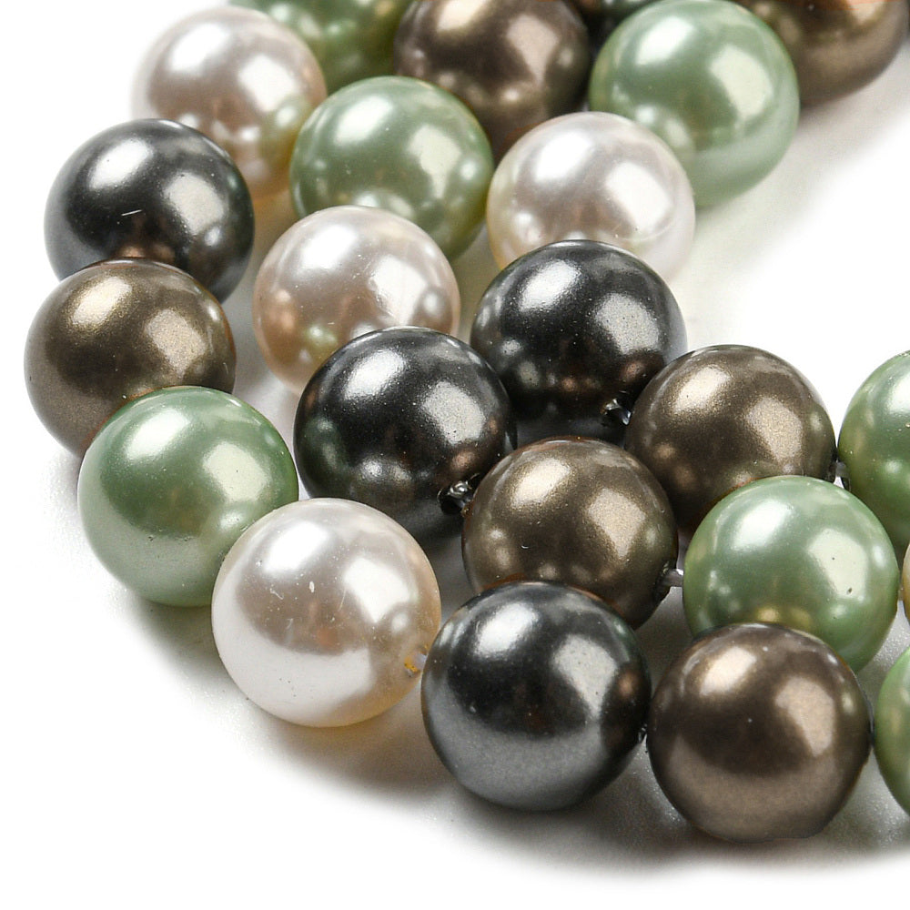 Polished Shell Pearl Bead Strands, Grade A, Round, Mixed Color 8mm