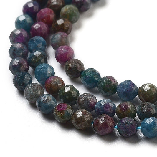 Natural Red Corundum/Ruby and Sapphire Beads Strands, Faceted, Round, 3mm