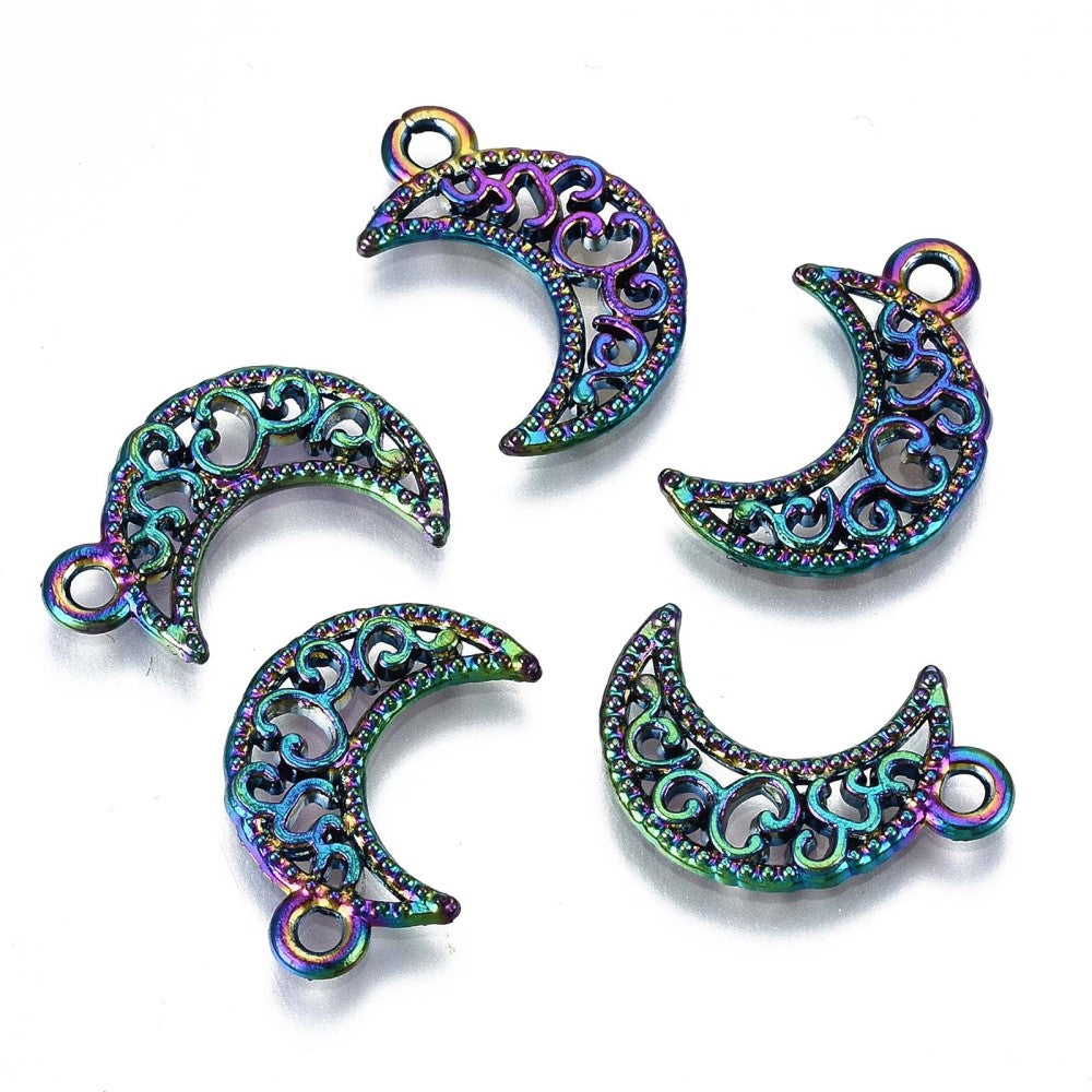 Alloy Pendants, Cadmium Free & Lead Free, Moon, Rainbow Color  4 Pack