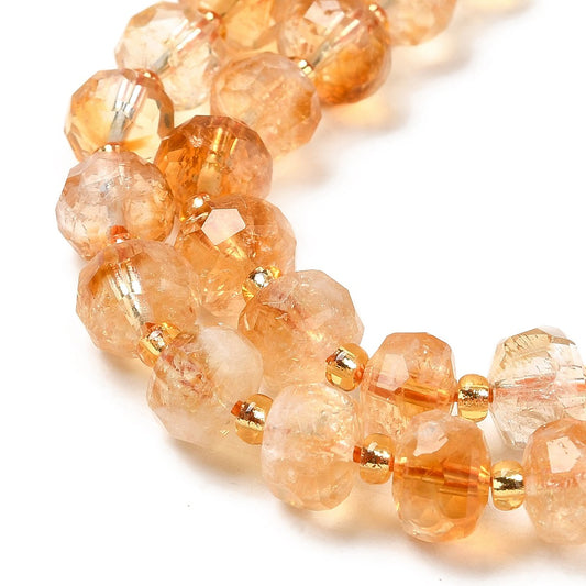 Natural Citrine Beads Strands, with Seed Beads, Faceted Rondelle