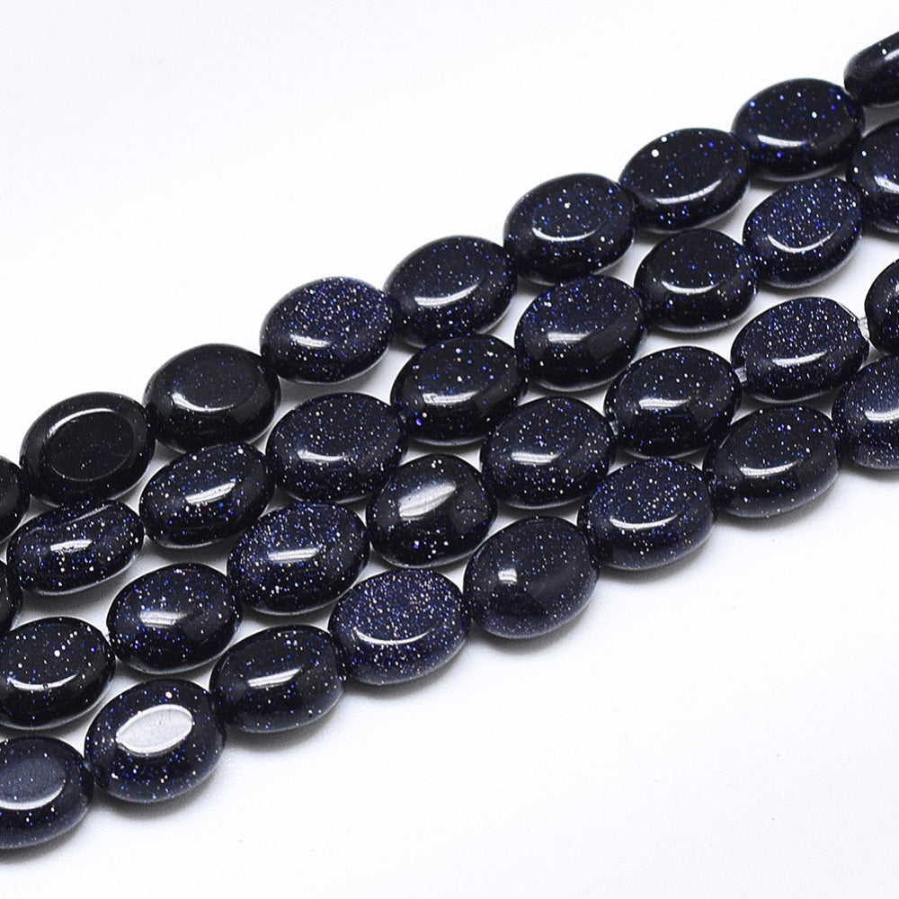 Blue Goldstone Beads Strands, Oval, Size: about 8mm long, 6mm wide, 4mm thick