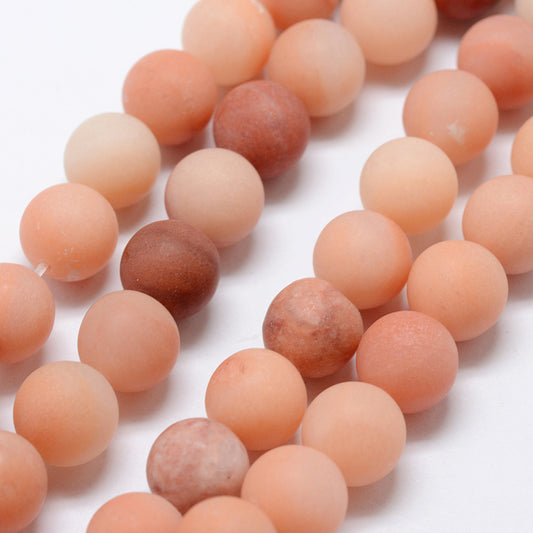 Natural Pink Aventurine Beads Strands, Frosted, Round, 8mm