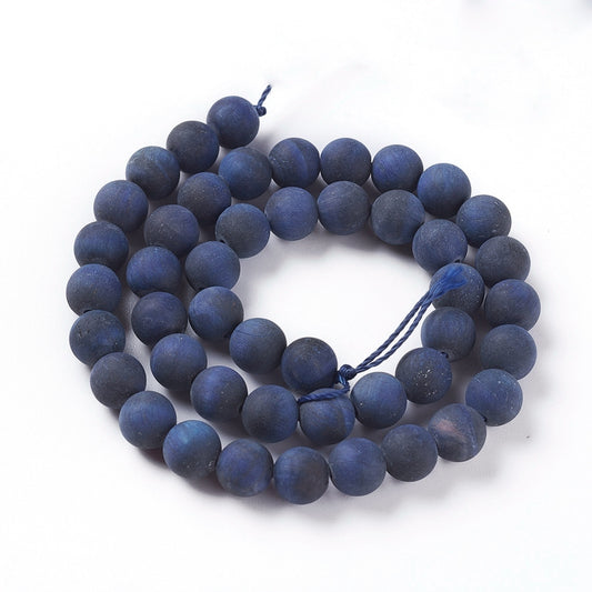 Natural Tiger Eye Beads Strands, Dyed & Heated , Frosted, Round, Marine Blue