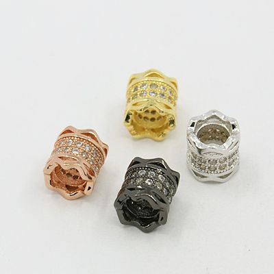 Brass Cubic Zirconia European Beads, Column, Mixed Color