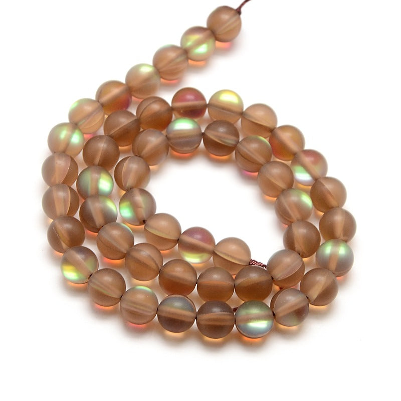 Mermaid Glass Holographic Beads, Half AB Color Plated, Frosted, Round, Coffee 8mm