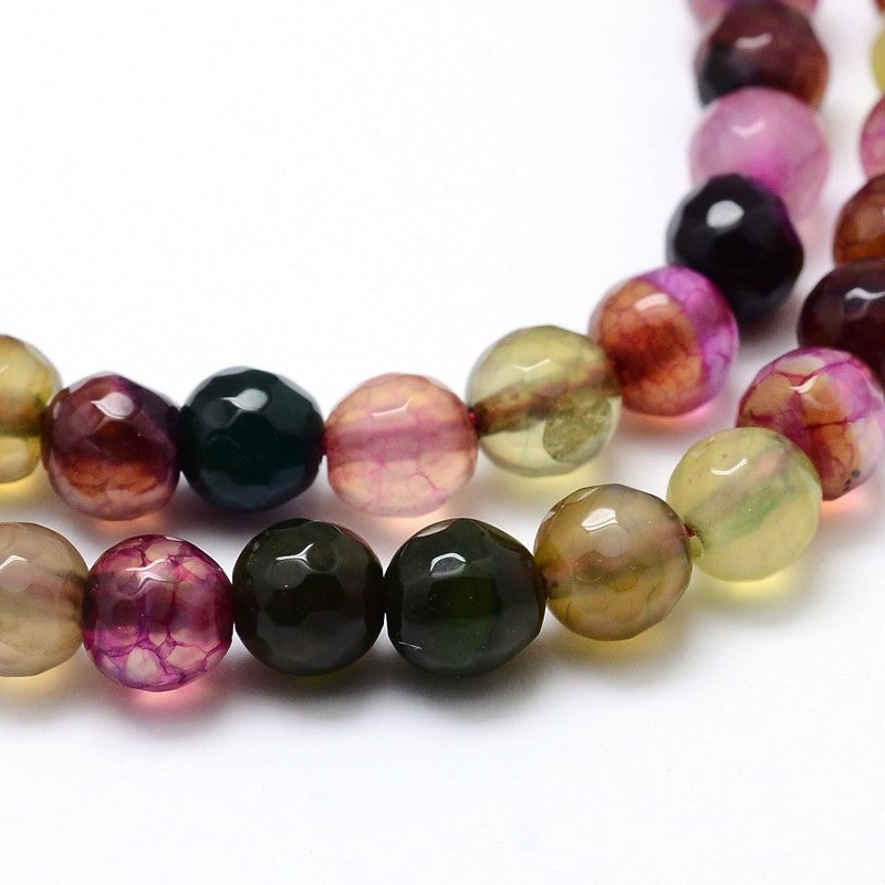 Dyed Natural Agate Faceted Round Beads Strands, Colorful Size: about 4mm