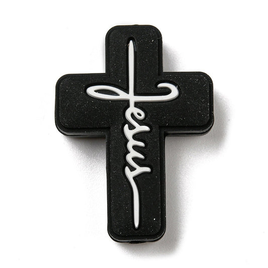 Cross with wordJesus Silicone Focal Bead