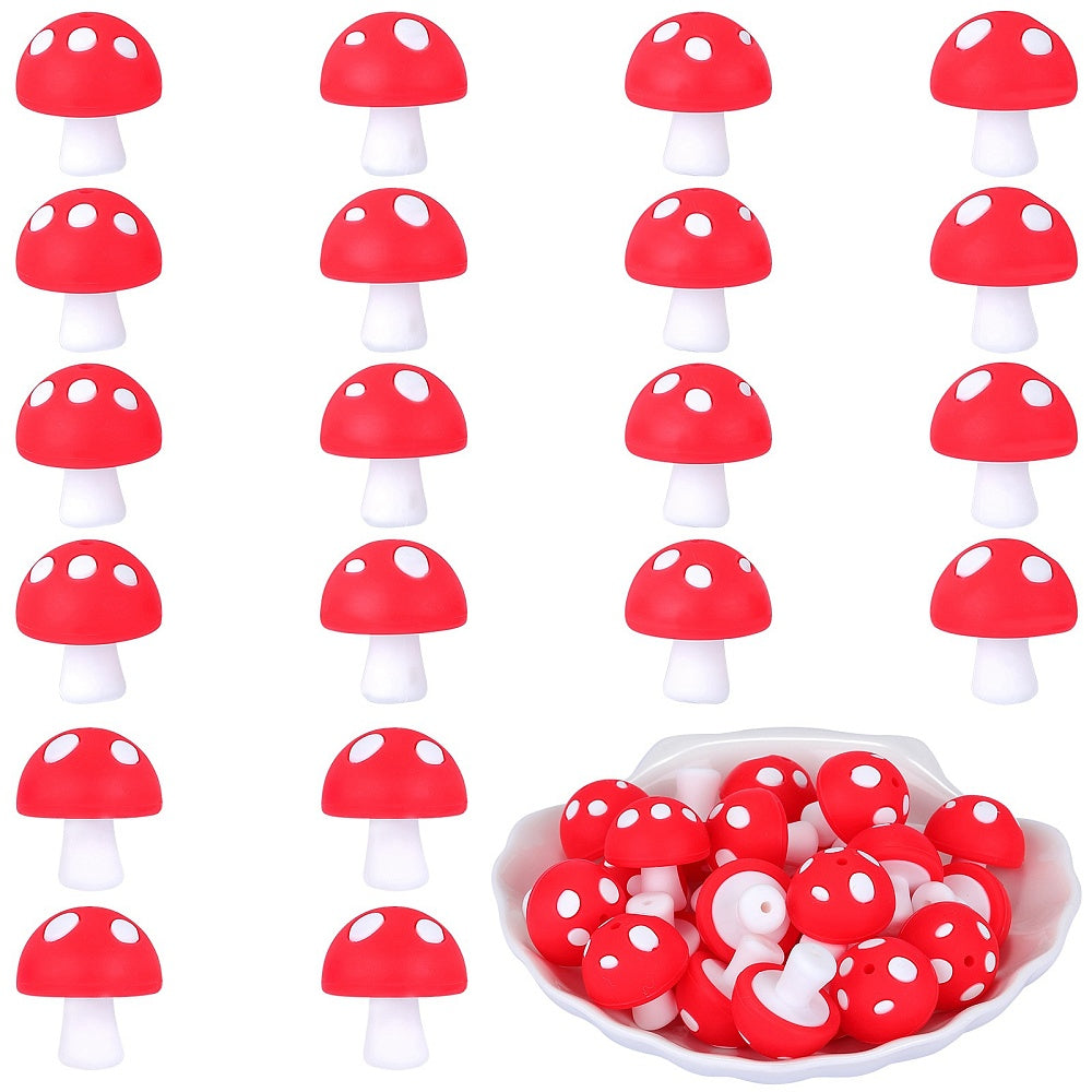 Mushroom Silicone Focal Beads, Food Grade