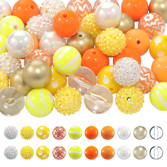 Acrylic Beads, with Resin Rhinestone, Round, Mixed Color Bulk