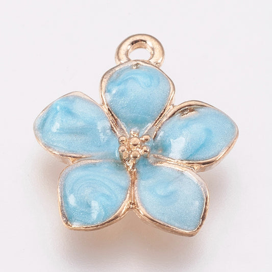 Zinc Alloy Enamel Pendants, Flower, Golden, Blue, Cream, Pink, Purple 2 Pack