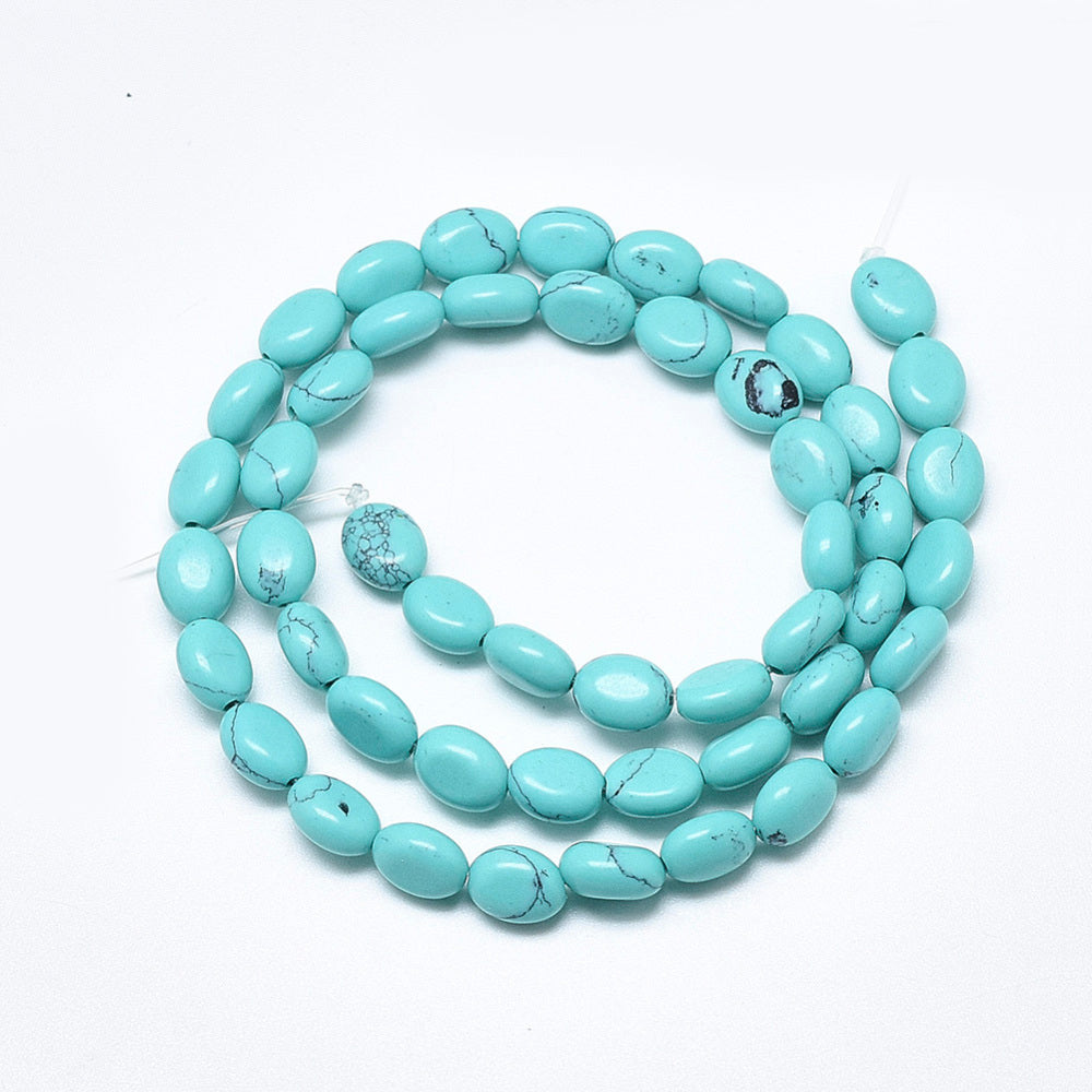 Howlite Turquoise Beads Strands, Oval, Size: about 8mm long, 6mm wide, 4mm thick