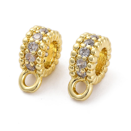 Brass Micro Pave Cubic Zirconia Spacer Beads, Flat Round, Real 14K Gold Plated and Platinum.