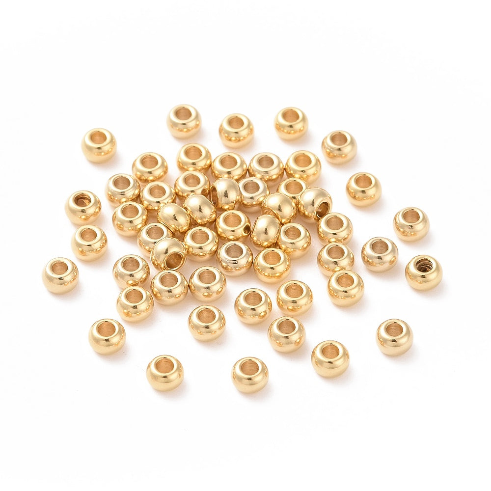 304 Stainless Steel Beads, Round, Real 18K Gold Plated 5 pack