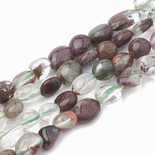 Green Lodolite Quartz/Garden Quartz Beads Strands, Oval Natural