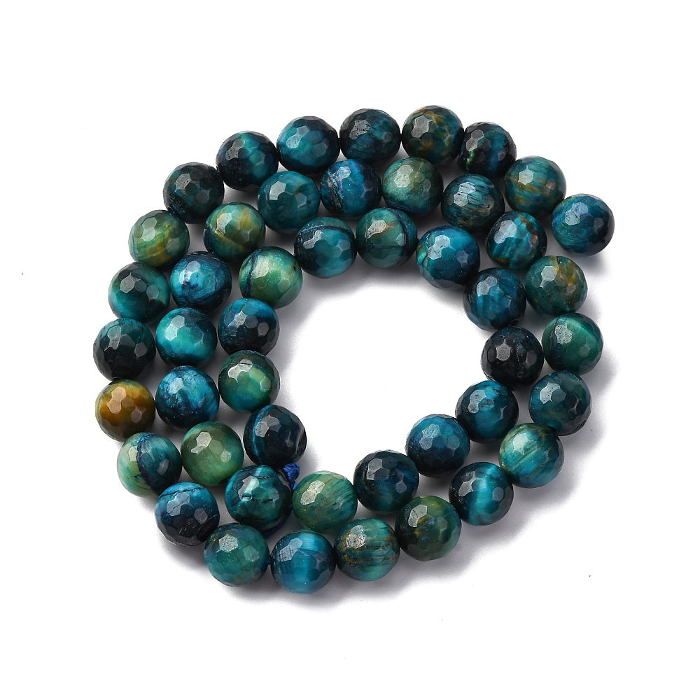 Dodger Blue Faceted Tiger Eye Bead Strands 8mm Dyed