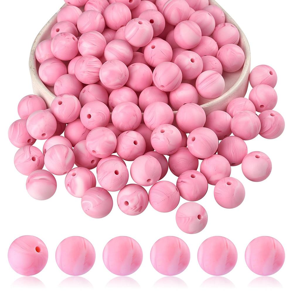 Round Solid Color Silicone Beads Pink