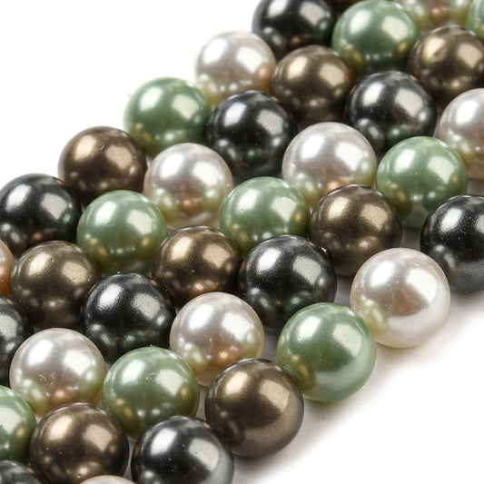 Polished Shell Pearl Bead Strands, Grade A, Round, Mixed Color 8mm