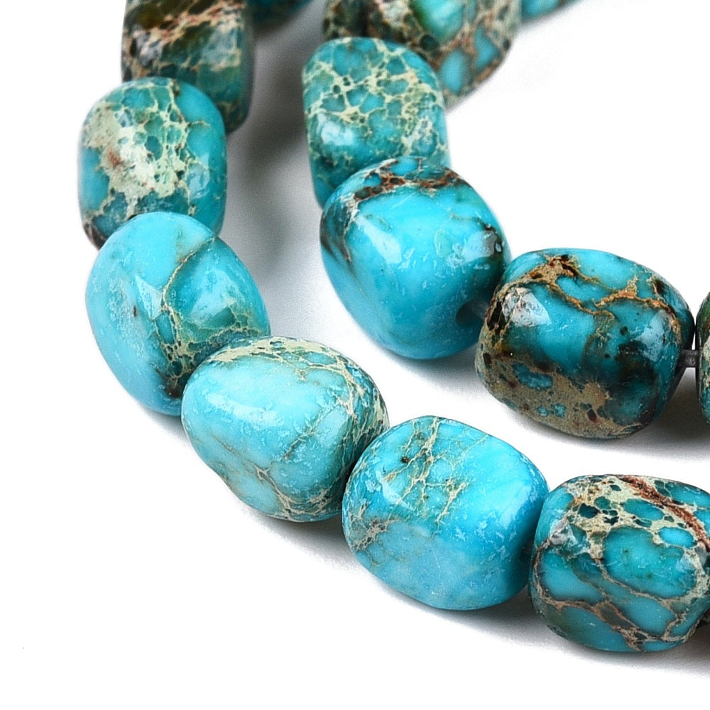 Imperial Jasper Beads  Dyed Cuboid Cyan 6.5–7.5x6x5–6mm (53–60pcs/Strand) The Pink Bead Shop