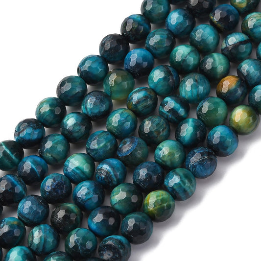 Dodger Blue Faceted Tiger Eye Bead Strands 8mm Dyed