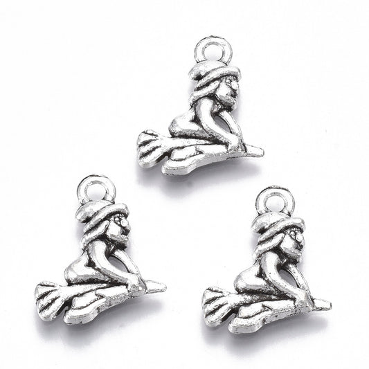 Tibetan Style Alloy Charms, Lead Free & Cadmium Free,  Halloween Witch, Antique Silver 4 Pack