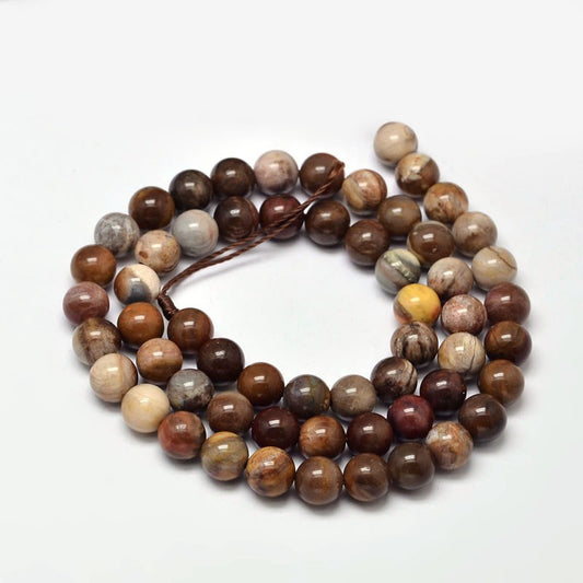 Natural Petrified Wood Round Bead Strands Asst Sizes