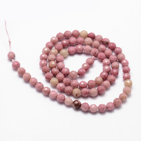 Natural Rhodonite Beads Strands, Faceted, Round, Pink Size: about 4mm
