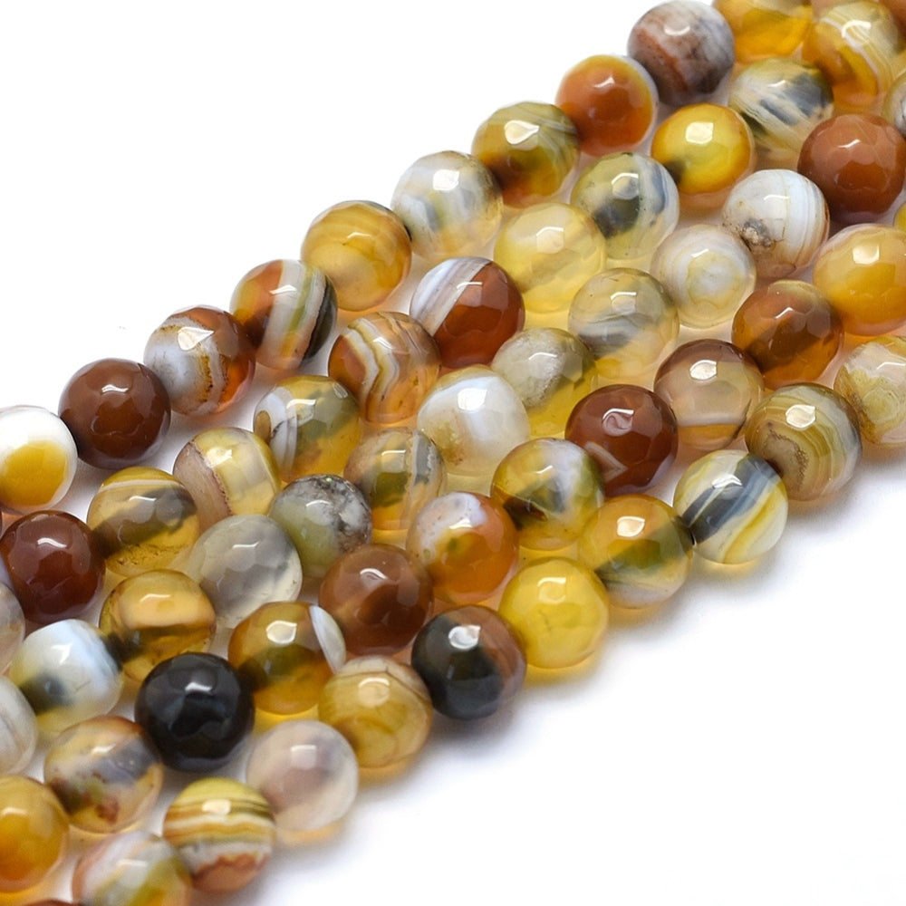 Natural Agate Beads, Dyed, Faceted Round, Goldenrod Size: about 4mm