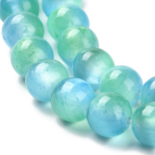 Natural Selenite Beads Strands, Grade A, Dyed, Round, Cyan 8mm