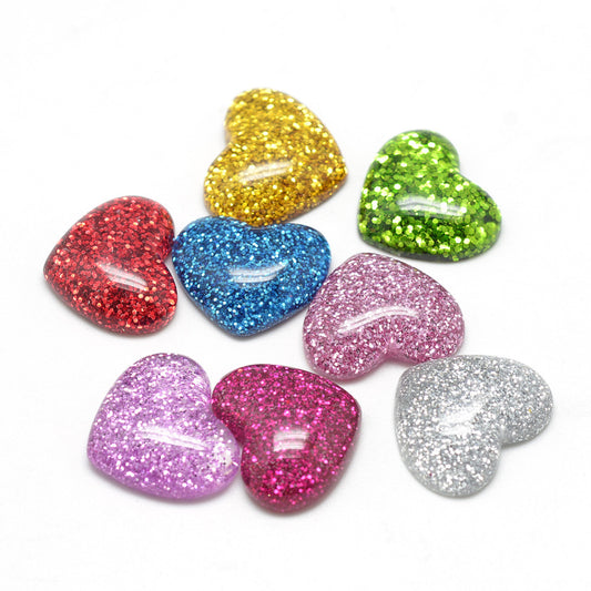 Resin Cabochons, with Glitter Powder, Heart, Mixed Color BULK 4 PACK