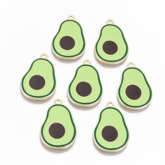 Alloy Enamel Pendants, Cadmium Free &amp; Lead Free, Avocado, Light Gold, Pale Green 2 Pk