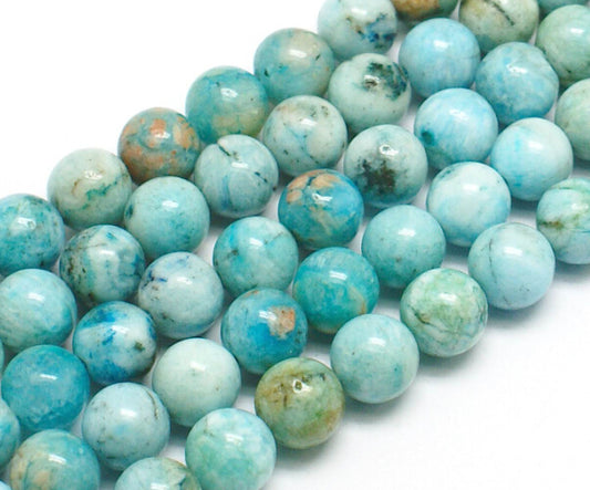 Natural Gemstone Hemimorphite Round Beads Strands, Dyed, Cyan 8mm