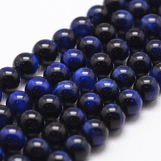 Natural Tiger Eye Bead Strands, Dyed & Heated, Round, Prussian Blue