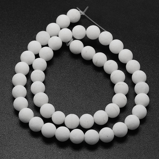 Natural White Jade Beads Strands, Frosted, Round, 8mm