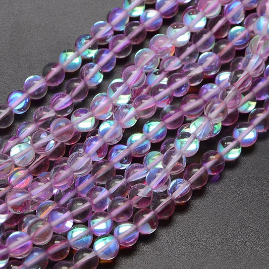 Mermaid Glass Bead Strands Half Ab Color Plated 6mm