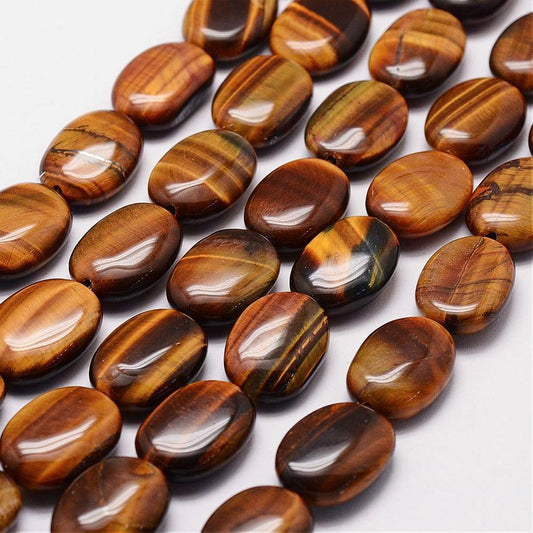 Natural Tiger Eye Beads Strands, Grade A, Oval Size: about 13mm wide, 18mm long, 6mm thick
