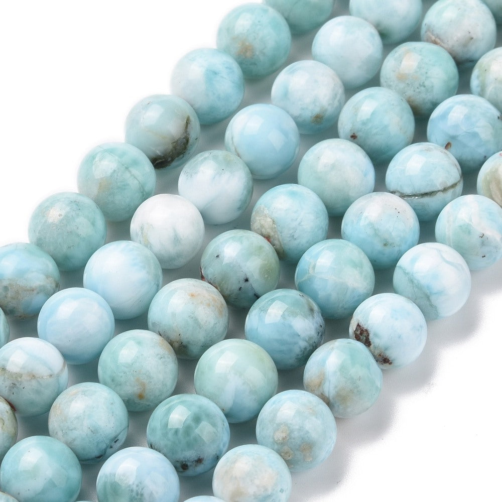 Natural Larimar Round Bead Strands Grade AB