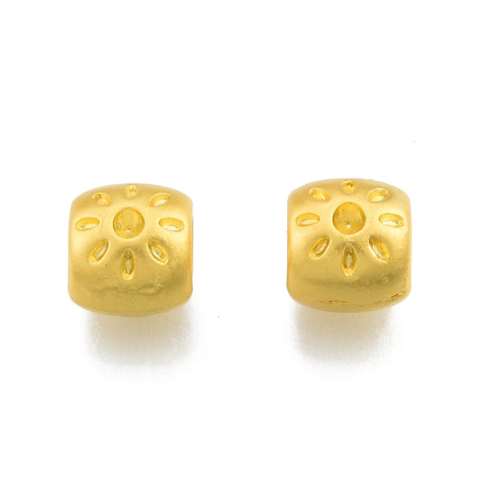 Alloy European Beads, Large Hole Beads, Barrel with Sun, Matte Gold Color 5 Pk