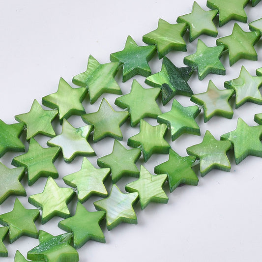 Freshwater Shell Beads  Dyed Star Shape Green 910.5x911.5x2~3mm (38pcs/Strand) The Pink Bead Shop